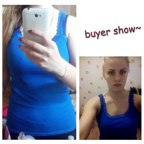 Sleek Summer Women's Lace Patchwork Sleeveless Bodycon Tank Top